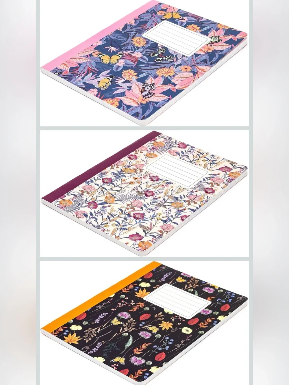 Floral Pattern Composition Notebooks - Set of 3